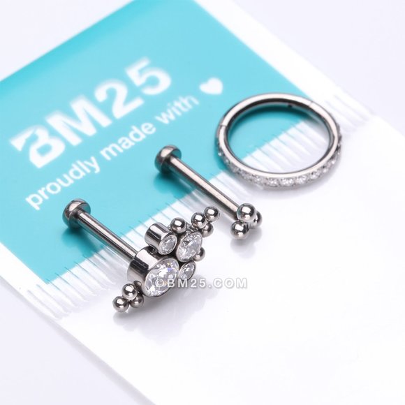 3 Pcs of Assorted Titanium Royal Bali Bauble Beaded Stud x Clicker Package - Picture 3 of 3